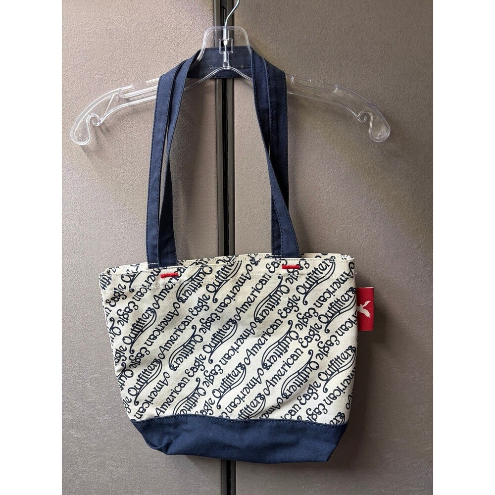 American Eagle Canvas Tote Bag Navy & White Logo Print Small Shopper
